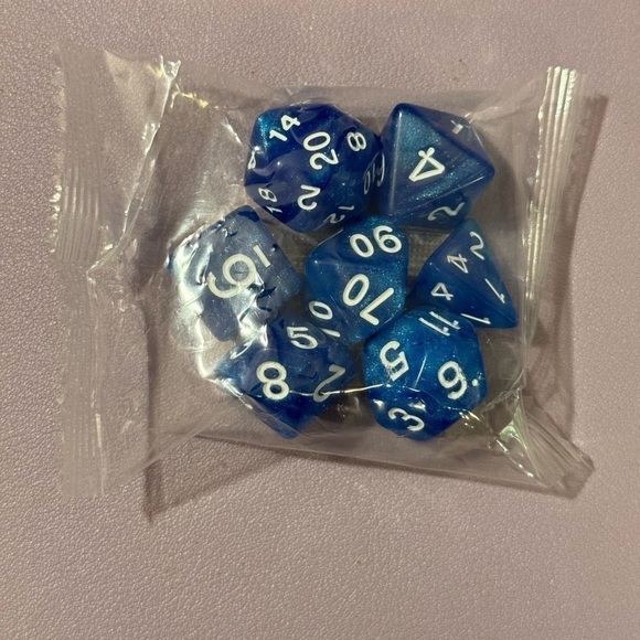 Blue Pearlized Swirl Acrylic 7 Piece Dice Set With White Inking - Picture 3 of 3